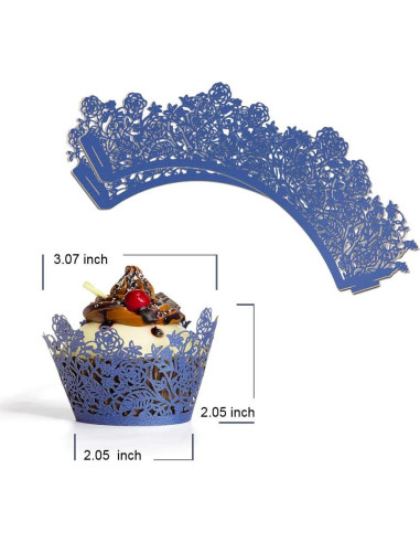 60 Fundas de Cupcake YOZATIA Encaje Rosa Azul Marino 7.9cm