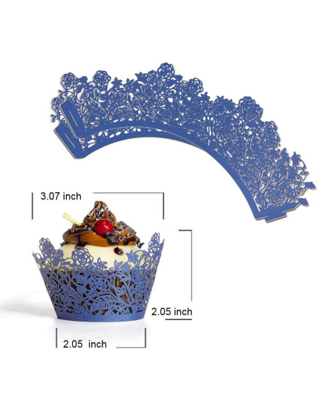 60 Fundas de Cupcake YOZATIA Encaje Rosa Azul Marino 7.9cm