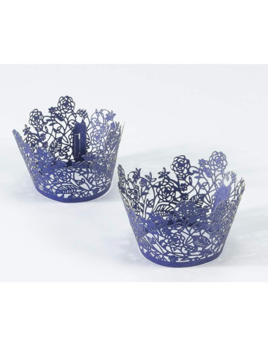 60 Fundas de Cupcake YOZATIA Encaje Rosa Azul Marino 7.9cm