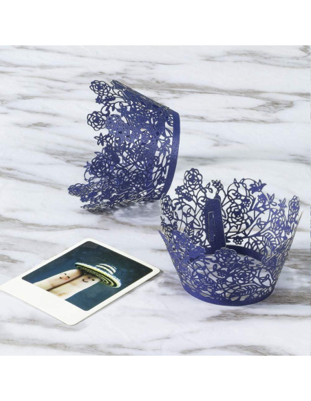 60 Fundas de Cupcake YOZATIA Encaje Rosa Azul Marino 7.9cm