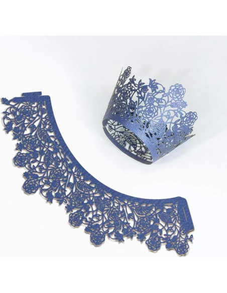 60 Fundas de Cupcake YOZATIA Encaje Rosa Azul Marino 7.9cm