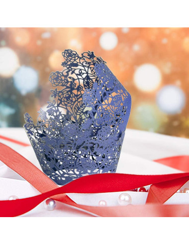60 Fundas de Cupcake YOZATIA Encaje Rosa Azul Marino 7.9cm