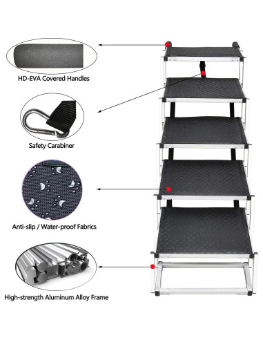 Escalera Plegable para Perros LUNVI 5 Escalones Antideslizante