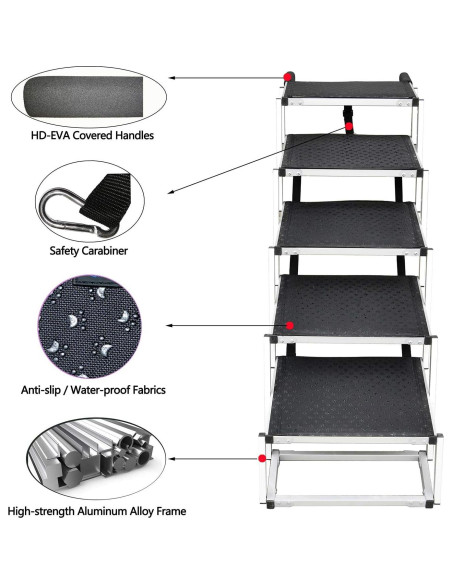 Escalera Plegable para Perros LUNVI 5 Escalones Antideslizante