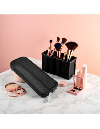 Bolsa de Maquillaje de Malla Negra Cauaoa 15x10 cm Organizador