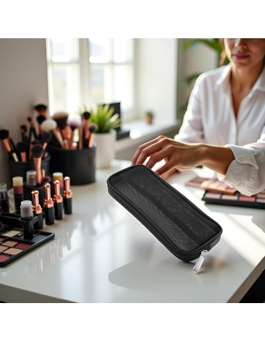Bolsa de Maquillaje de Malla Negra Cauaoa 15x10 cm Organizador