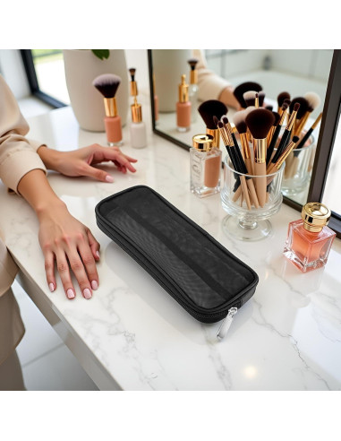 Bolsa de Maquillaje de Malla Negra Cauaoa 15x10 cm Organizador