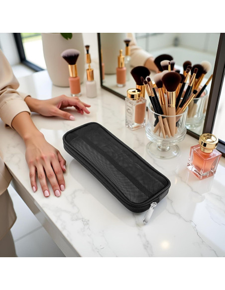 Bolsa de Maquillaje de Malla Negra Cauaoa 15x10 cm Organizador