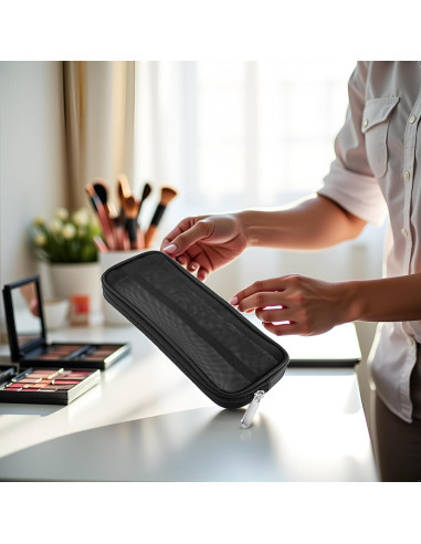 Bolsa de Maquillaje de Malla Negra Cauaoa 15x10 cm Organizador