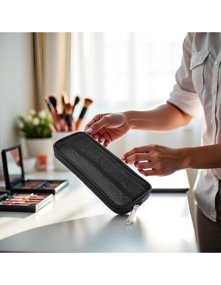 Bolsa de Maquillaje de Malla Negra Cauaoa 15x10 cm Organizador