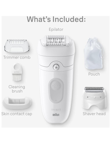Epilador Braun Silk-epil 5 SE5-041, Húmedo y Seco, Accesorios