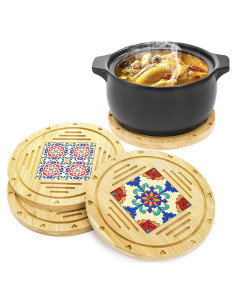 Trivets Redondos de Madera WUWEOT - 3 Paquetes 21.8 cm