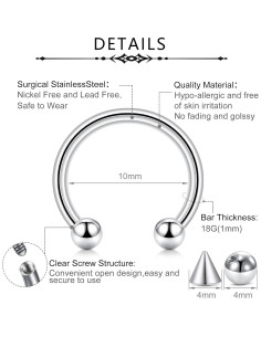 Aros de Septum Acero Quirúrgico D.Bella 14G 10mm 4 Piezas 2