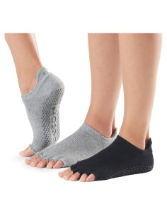 Calcetines de agarre medio dedo Toesox antideslizantes gris