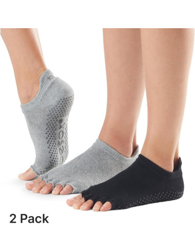 Calcetines de agarre medio dedo Toesox antideslizantes gris