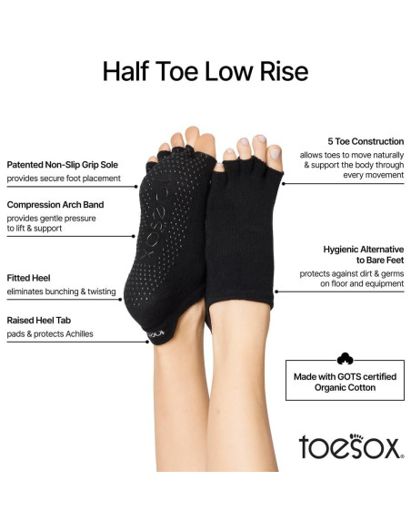 Calcetines de agarre medio dedo Toesox antideslizantes gris