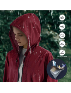 Chaqueta de Lluvia Ligera LAMA para Mujeres - Impermeable Rojo 2