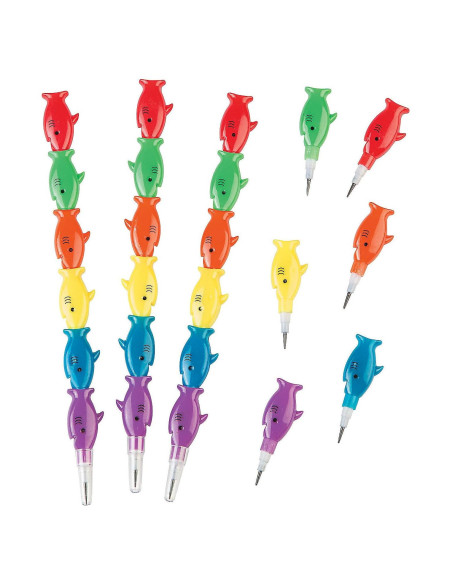 Lápices apilables tiburón Fun Express - Set de 12 - 17.78 cm