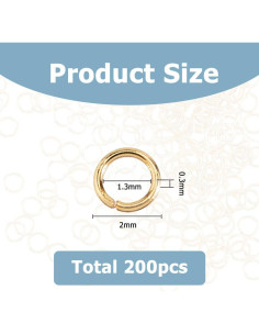 200 Anillas Abiertas de Oro 18K 2mm para Joyería DIY 2
