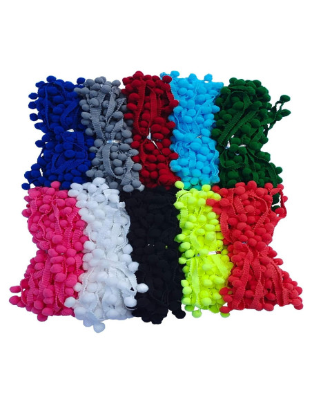 Borlas Flecos 10 Colores 12mm ABOKOY para Manualidades 9.14m