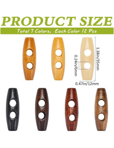 Botones de Madera GORGECRAFT 84Pcs Ovalados 35x12mm 7 Colores 2