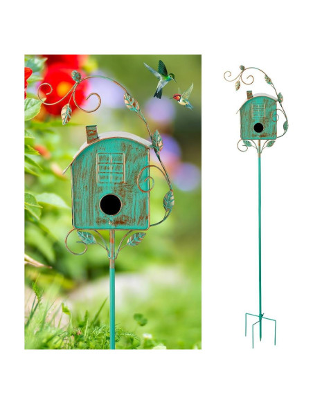 Casa de Aves de Metal VEWOGARDEN con Poste Verde 126 cm
