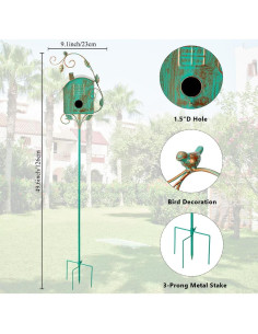 Casa de Aves de Metal VEWOGARDEN con Poste Verde 126 cm 2