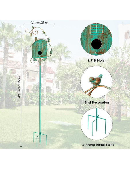 Casa de Aves de Metal VEWOGARDEN con Poste Verde 126 cm