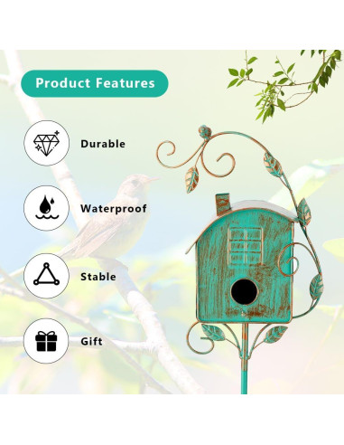 Casa de Aves de Metal VEWOGARDEN con Poste Verde 126 cm