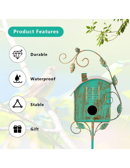 Casa de Aves de Metal VEWOGARDEN con Poste Verde 126 cm