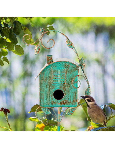 Casa de Aves de Metal VEWOGARDEN con Poste Verde 126 cm
