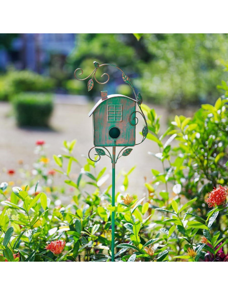 Casa de Aves de Metal VEWOGARDEN con Poste Verde 126 cm