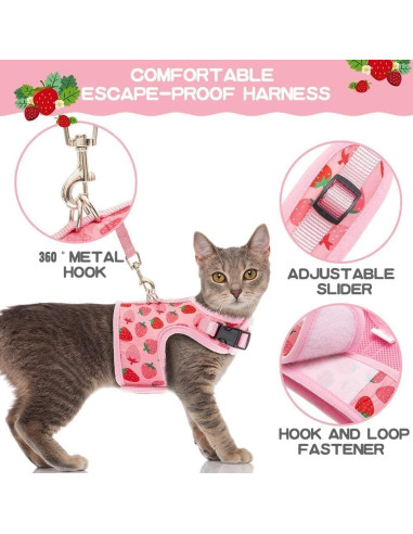 Arnés para Gato BINGPET Mediano Fresa Ajustable y Seguro