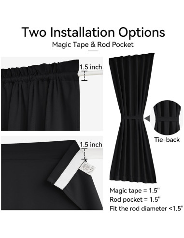 Cortina Francesa Vatge 91x183 cm Autoadhesiva Negra