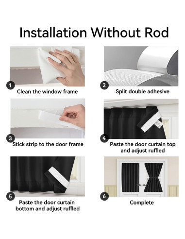 Cortina Francesa Vatge 91x183 cm Autoadhesiva Negra