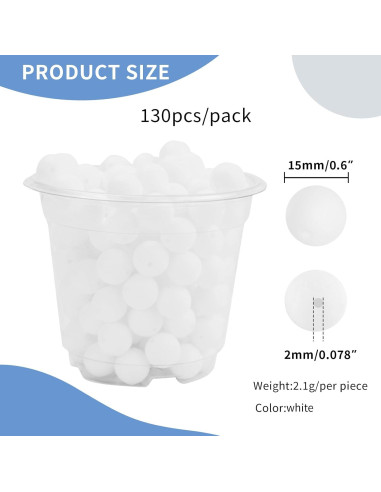 Perlas de Silicona JOPY 130 Piezas 15mm Blancas para DIY