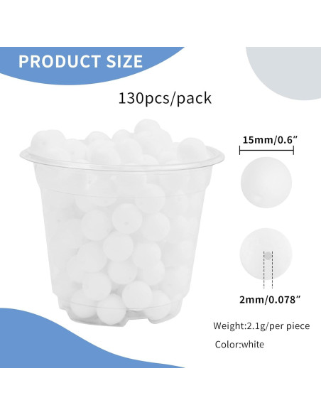 Perlas de Silicona JOPY 130 Piezas 15mm Blancas para DIY