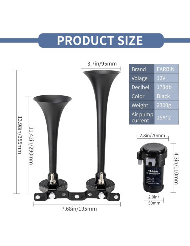 Claxon de Aire Doble FARBIN FB-J29 178dB para Vehículos 12V