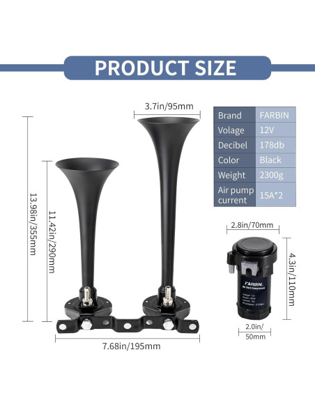 Claxon de Aire Doble FARBIN FB-J29 178dB para Vehículos 12V