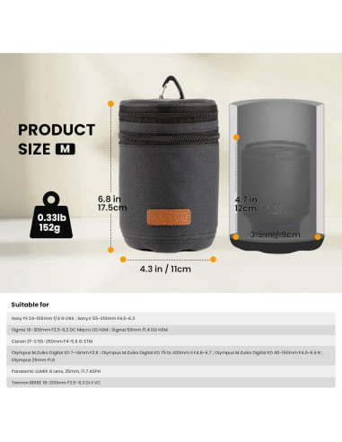 Funda Dura TARION para Lentes de Cámara Mediana Negra