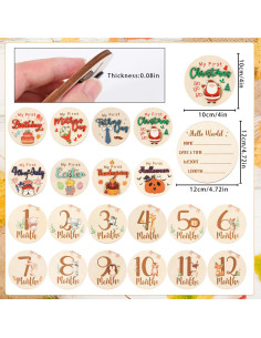 Carteles de Hitos Mensuales para Bebés 11PCS Madera Animales 2