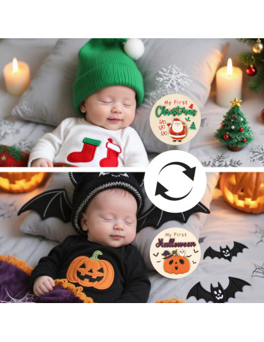 Carteles de Hitos Mensuales para Bebés 11PCS Madera Animales