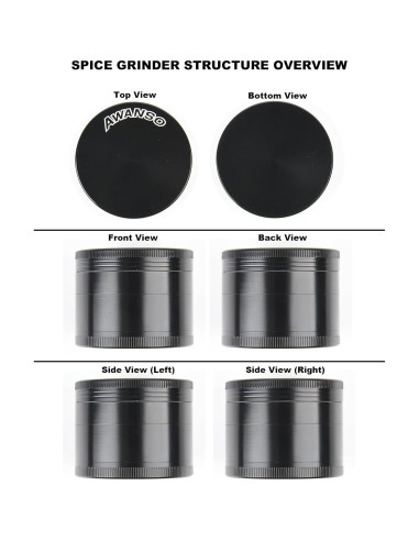 Molino de Especias Manual Awanso 2" Zinc Negro Duradero