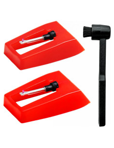 Agujas de Tocadiscos Rojo 2pcs + Cepillo de Limpieza Estiló