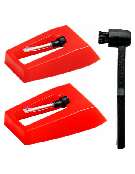 Agujas de Tocadiscos Rojo 2pcs + Cepillo de Limpieza Estiló