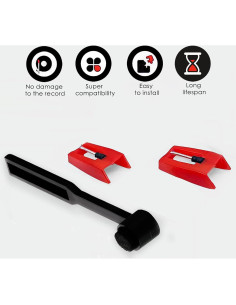 Agujas de Tocadiscos Rojo 2pcs + Cepillo de Limpieza Estiló 2