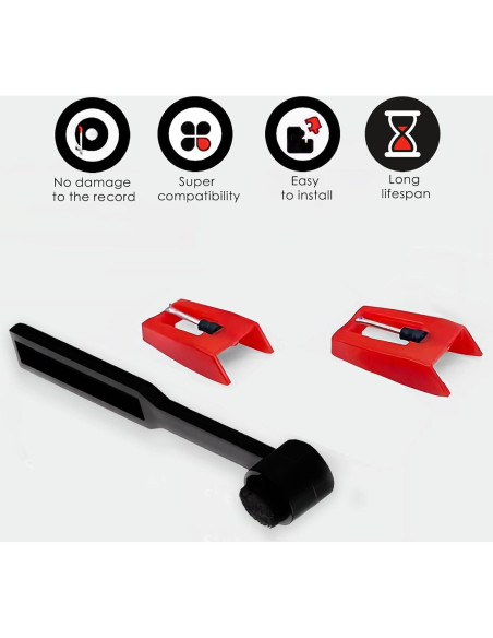 Agujas de Tocadiscos Rojo 2pcs + Cepillo de Limpieza Estiló