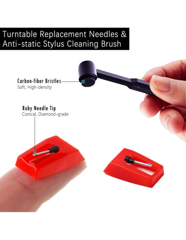 Agujas de Tocadiscos Rojo 2pcs + Cepillo de Limpieza Estiló