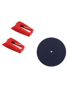 Reemplazo Aguja Tocadiscos 2pcs + Alfombrilla Silicona 17.78cm