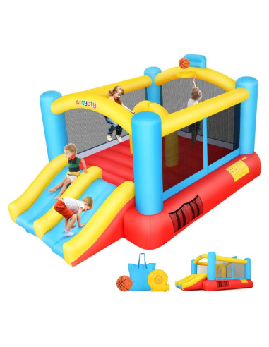 Casa Inflable AKEYDIY con Doble Tobogán y Aro de Baloncesto